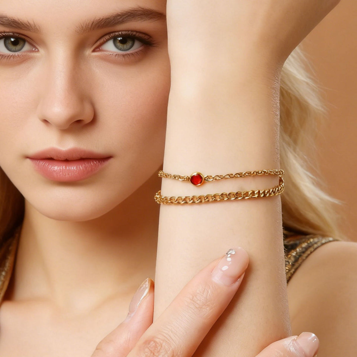  Layered Birthstone Chain Bracelet in Stainless Steel - friendship necklace gift from Bestie Keepsake