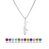  Vertical Script Name Birthstone Necklace in Stainless Steel - friendship necklace gift from Bestie Keepsake