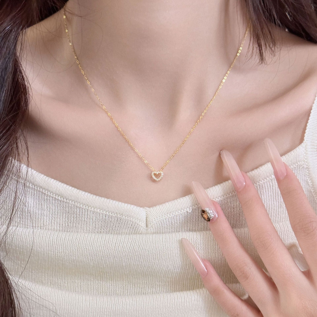  Pavé Open Heart Pendant Necklace in Sterling Silver - friendship necklace gift from Bestie Keepsake