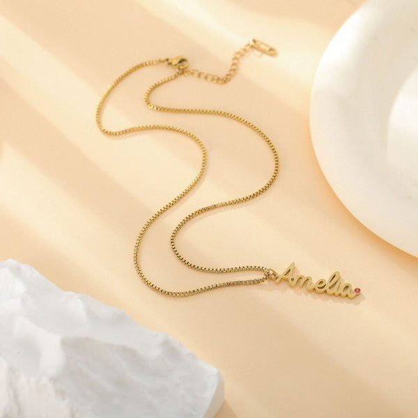  Vertical Script Name Birthstone Necklace in Stainless Steel - friendship necklace gift from Bestie Keepsake