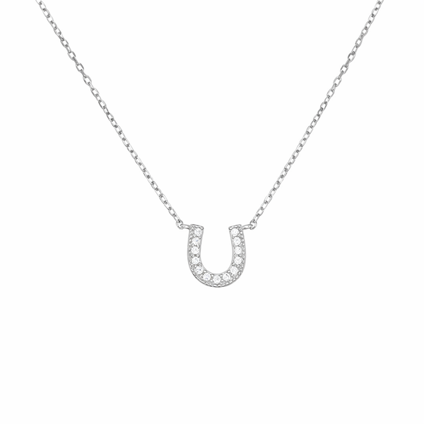  Pavé Horseshoe Pendant Necklace in Sterling Silver - friendship necklace gift from Bestie Keepsake