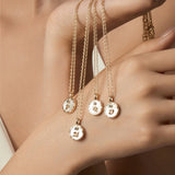  Mother of Pearl Initial Pendant Necklace in K-Gold Finish - friendship necklace gift from Bestie Keepsake