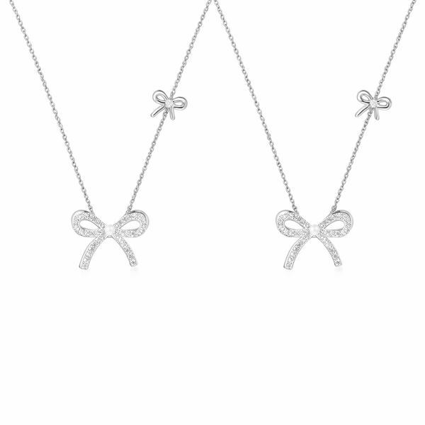  Dainty Pave Bow Ribbon Necklace in Sterling Silver - friendship necklace gift from Bestie Keepsake