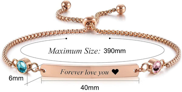  Birthstone Bar Adjustable Bracelet Stainless Steel - friendship necklace gift from Bestie Keepsake