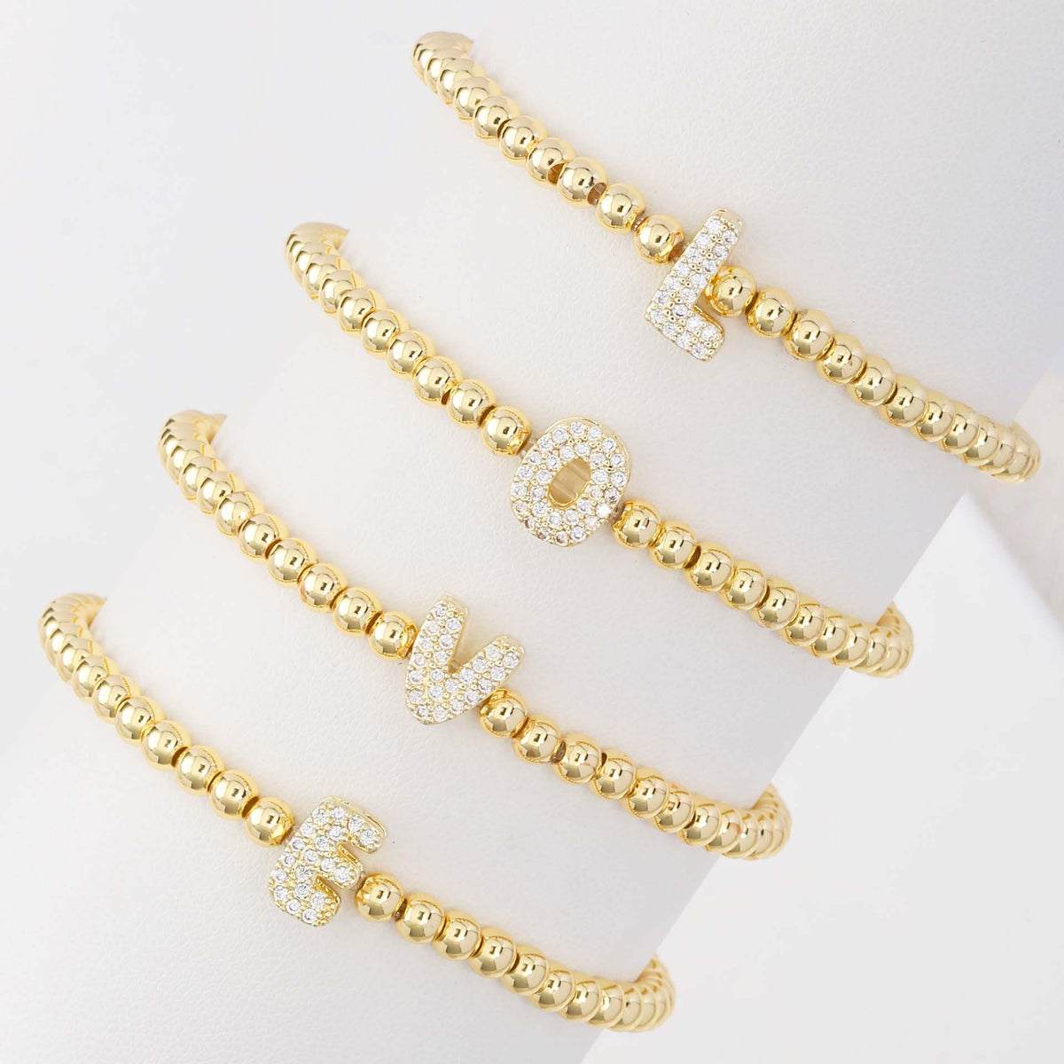  Initial Pavé Bubble Letter Beaded Bracelet - friendship necklace gift from Bestie Keepsake