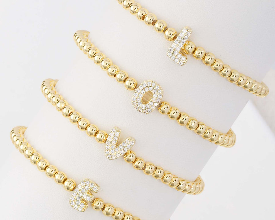  Initial Pavé Bubble Letter Beaded Bracelet - friendship necklace gift from Bestie Keepsake