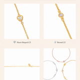  Dainty Initial & Heart Stone Bracelet in 18K Gold Plated S925 Silver - friendship necklace gift from Bestie Keepsake