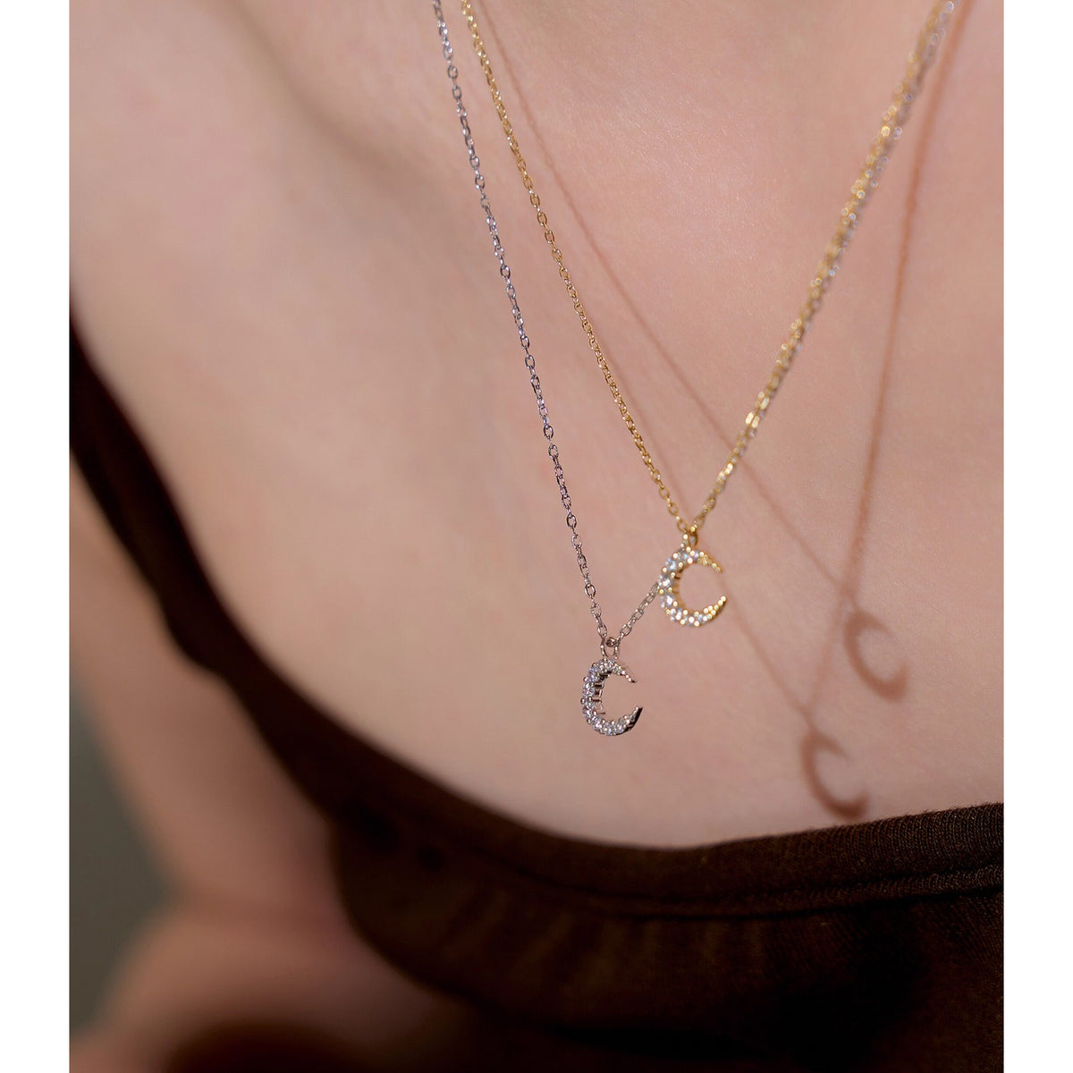  Sparkling Pave Crescent Moon Necklace in Sterling Silver - friendship necklace gift from Bestie Keepsake