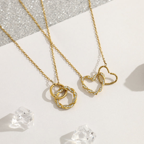  Interlocking Pavé Crystal Necklace in 18K Gold Plated Stainless Steel - friendship necklace gift from Bestie Keepsake