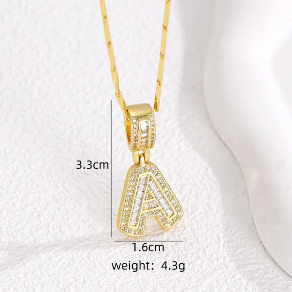  Baguette Zircon Initial Letter Pendant Necklace - friendship necklace gift from Bestie Keepsake