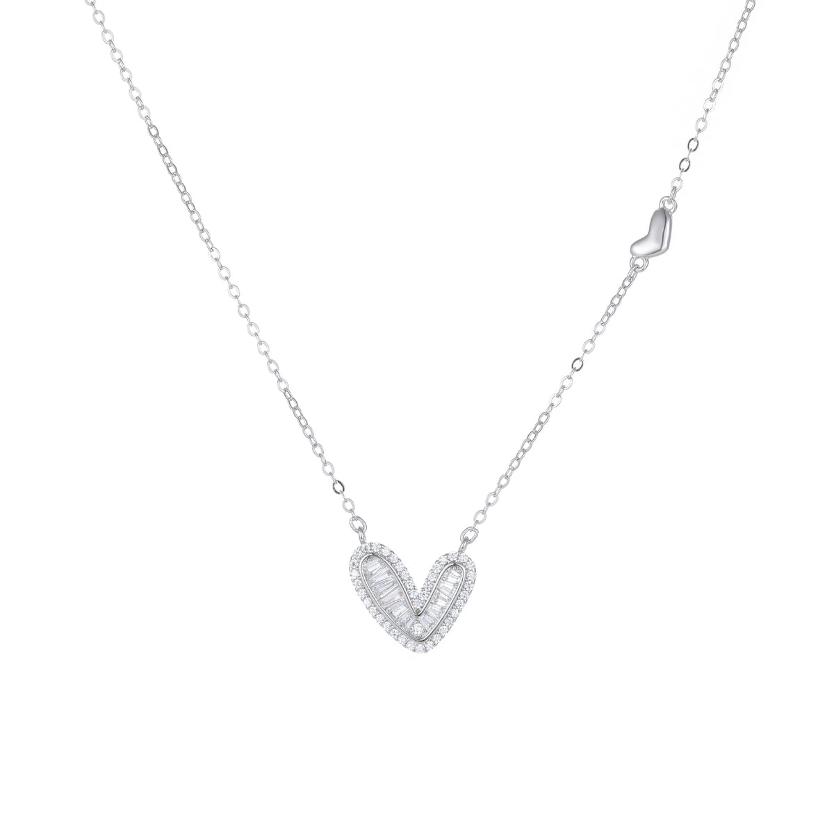  Asymmetric Baguette Heart Pendant Necklace in Sterling Silver - friendship necklace gift from Bestie Keepsake