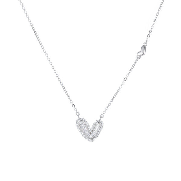  Asymmetric Baguette Heart Pendant Necklace in Sterling Silver - friendship necklace gift from Bestie Keepsake