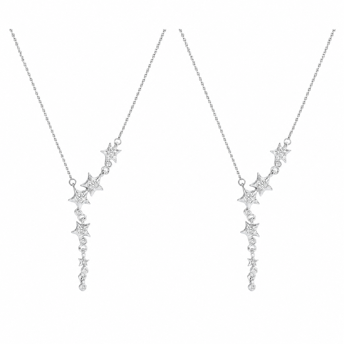  Asymmetrical Star Charm Y-Necklace with Cubic Zirconia - friendship necklace gift from Bestie Keepsake