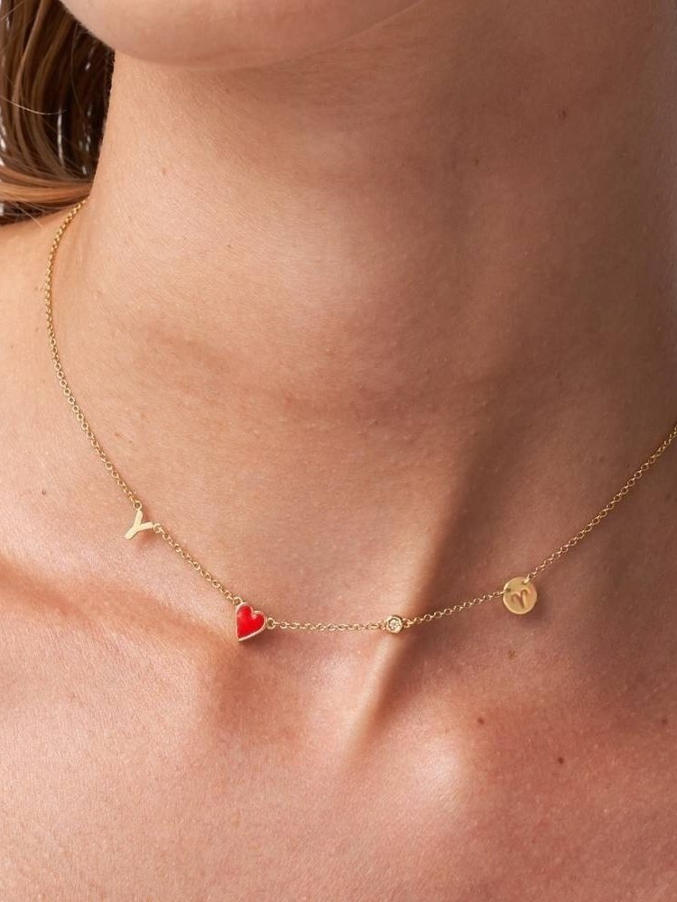  Initial Heart Zodiac Charm Necklace in S925 Silver with Zircon - friendship necklace gift from Bestie Keepsake