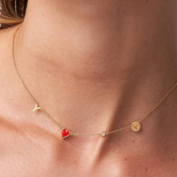  Initial Heart Zodiac Charm Necklace in S925 Silver with Zircon - friendship necklace gift from Bestie Keepsake