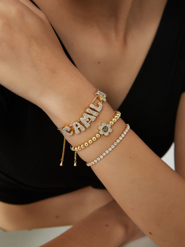  Custom Pavé Letter Slider Bracelet in Gold-Plated Copper - friendship necklace gift from Bestie Keepsake