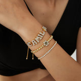  Custom Pavé Letter Slider Bracelet in Gold-Plated Copper - friendship necklace gift from Bestie Keepsake