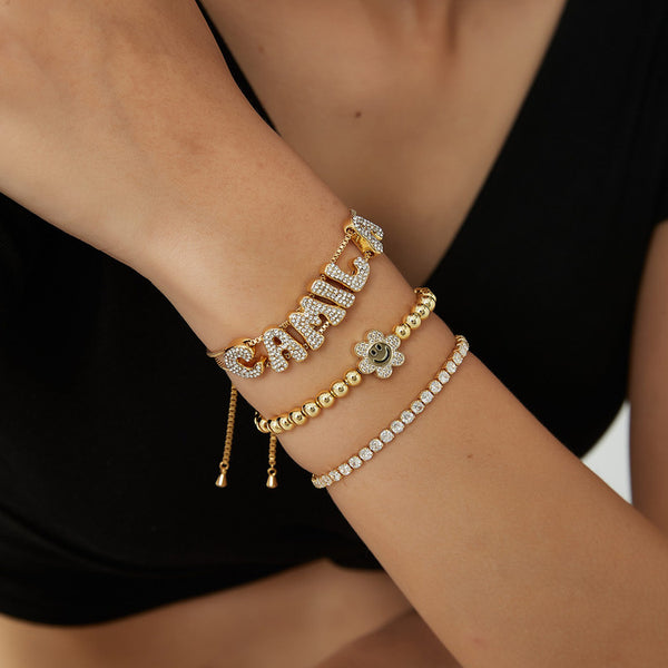  Custom Pavé Letter Slider Bracelet in Gold-Plated Copper - friendship necklace gift from Bestie Keepsake