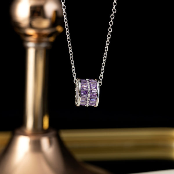  Ornate Pave Zircon Cylinder Pendant Necklace - friendship necklace gift from Bestie Keepsake