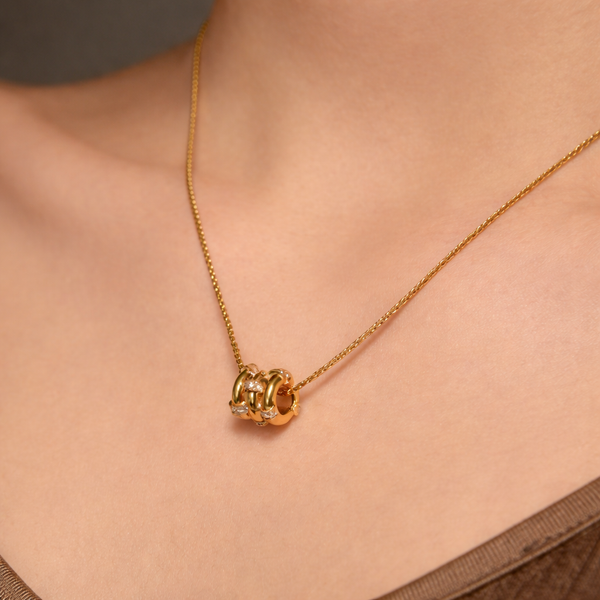  Ridged Barrel Pendant Necklace with Cubic Zirconia - friendship necklace gift from Bestie Keepsake