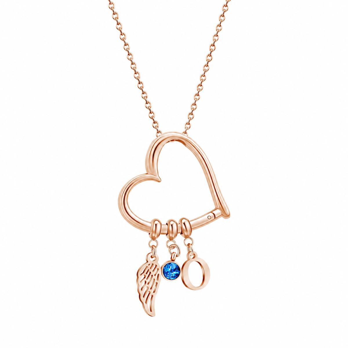  Open Heart Initial and Birthstone Necklace Stainless Steel - friendship necklace gift from Bestie Keepsake