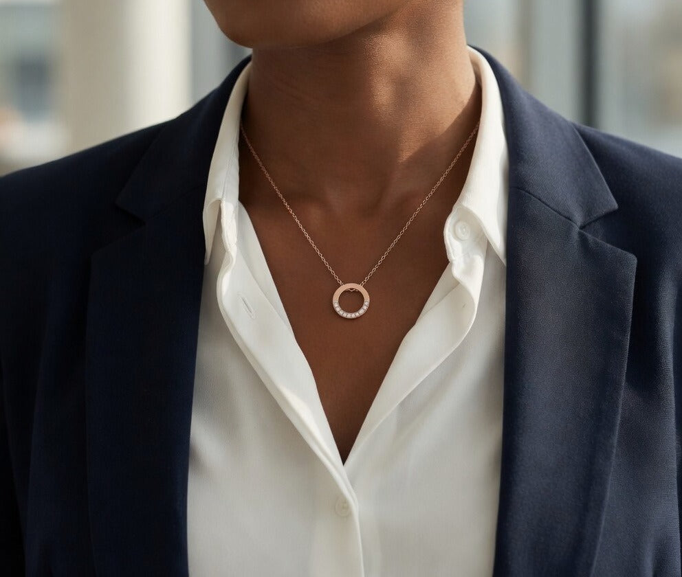  Pavé Open Circle Pendant Necklace in Alloy - friendship necklace gift from Bestie Keepsake