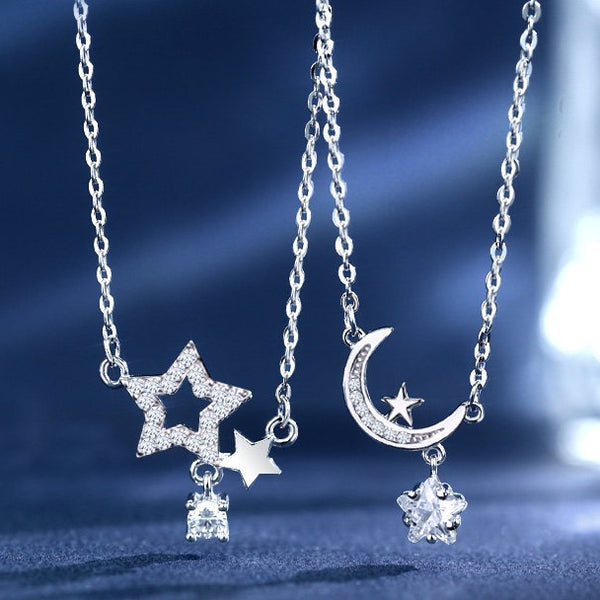  Celestial Star & Moon Pendant Necklace in Sterling Silver - friendship necklace gift from Bestie Keepsake