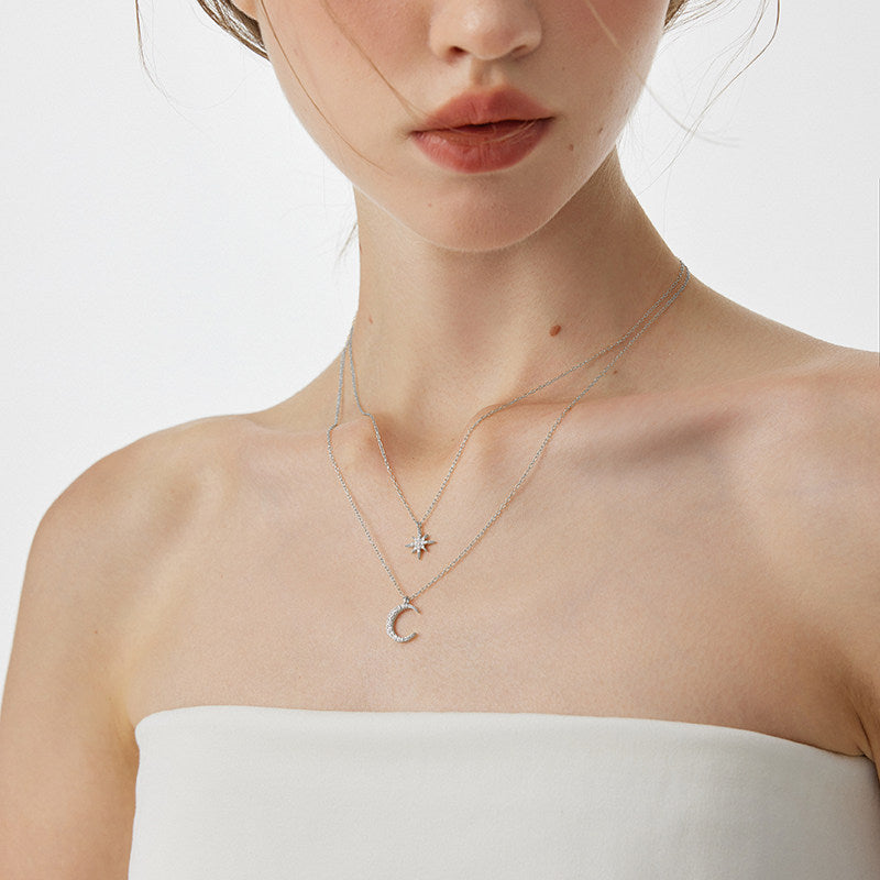 Star and Crescent Moon Layered Necklace in Brass - friendship necklace gift from Bestie Keepsake