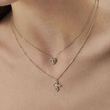  Lace Glimmer Heart & Cross Double Layer Necklace - friendship necklace gift from Bestie Keepsake
