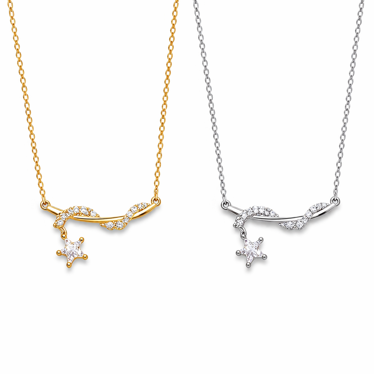  Entwined Star Pendant Zirconia Necklace - friendship necklace gift from Bestie Keepsake