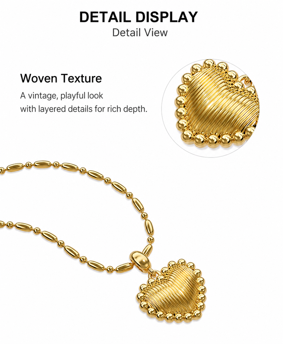  Ornate Textured Heart Pendant Necklace in 18K Gold Plated Brass - friendship necklace gift from Bestie Keepsake