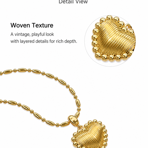  Ornate Textured Heart Pendant Necklace in 18K Gold Plated Brass - friendship necklace gift from Bestie Keepsake