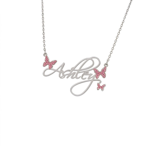  Butterfly Script Name Necklace Stainless Steel - friendship necklace gift from Bestie Keepsake