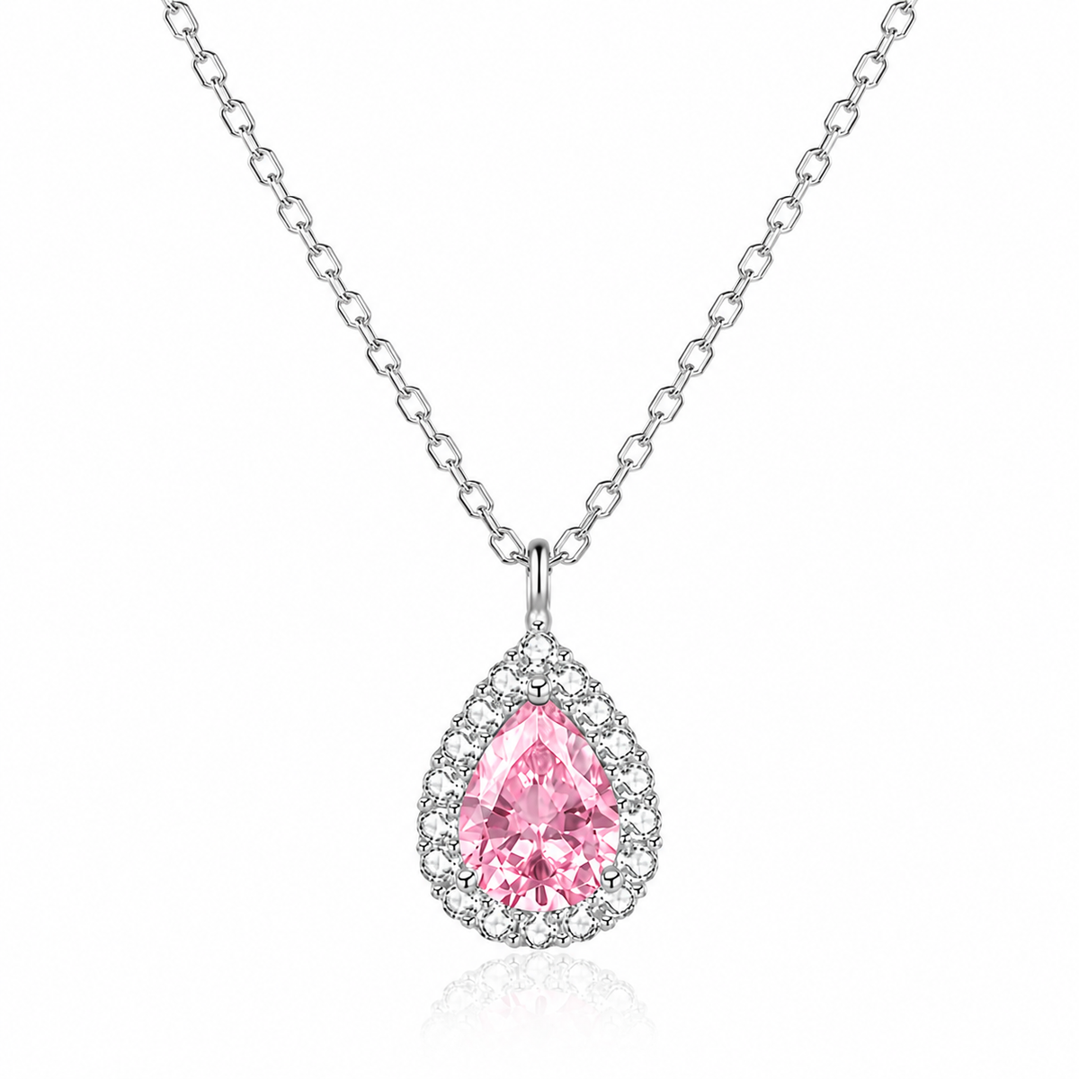  Teardrop Halo Pendant Necklace in Sterling Silver - friendship necklace gift from Bestie Keepsake