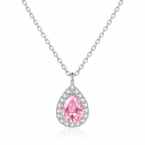  Teardrop Halo Pendant Necklace in Sterling Silver - friendship necklace gift from Bestie Keepsake