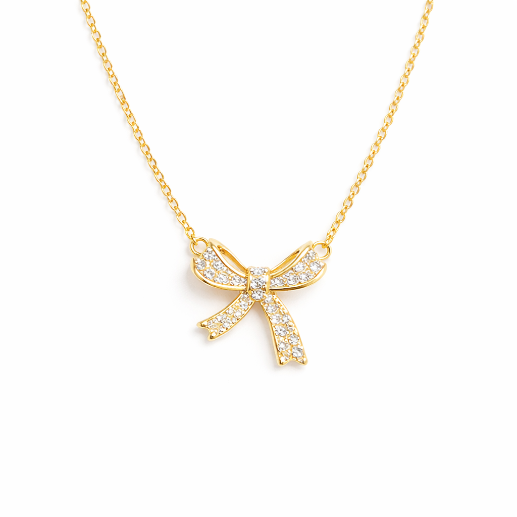  Sparkling Bow Cubic Zirconia Necklace - friendship necklace gift from Bestie Keepsake