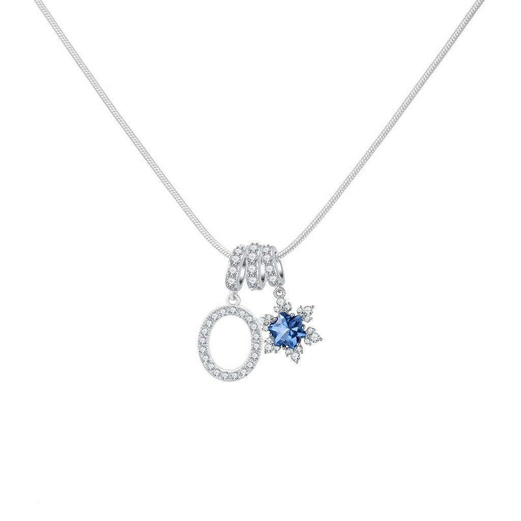  Pavé Initial and Blue Crystal Bloom Necklace - friendship necklace gift from Bestie Keepsake