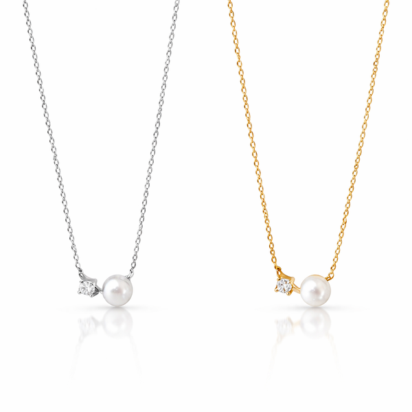  Dainty Pearl & Zirconia 925 Sterling Silver Necklace - friendship necklace gift from Bestie Keepsake