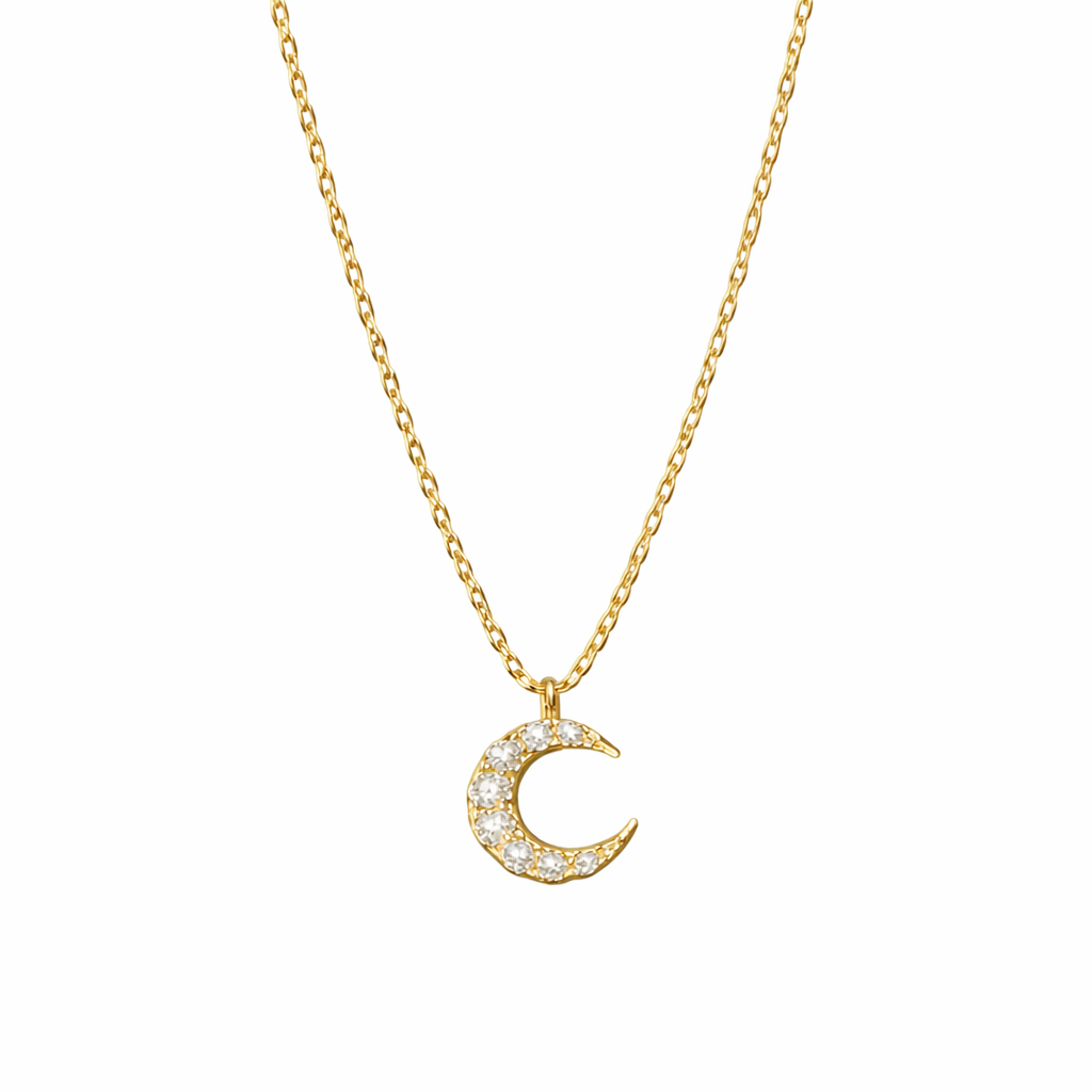  Sparkling Pave Crescent Moon Necklace in Sterling Silver - friendship necklace gift from Bestie Keepsake