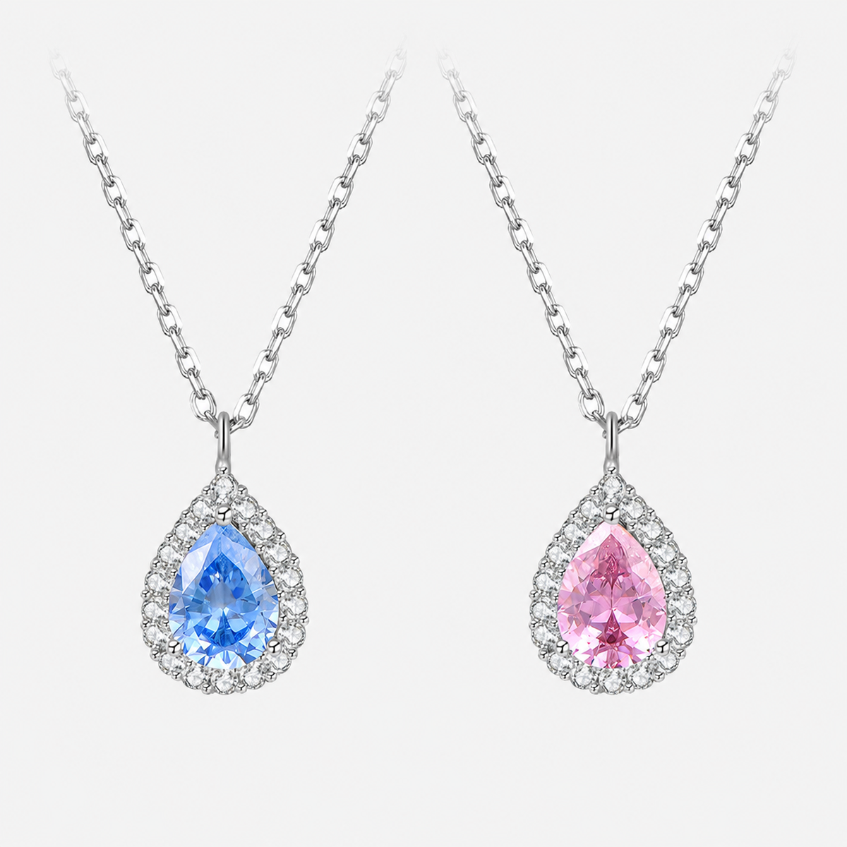  Teardrop Halo Pendant Necklace in Sterling Silver - friendship necklace gift from Bestie Keepsake