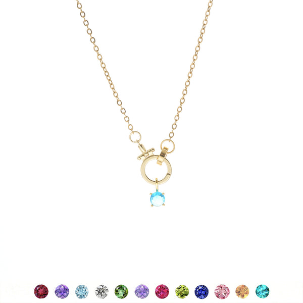  Birthstone Charm Toggle Necklace with 18K Gold Finish - friendship necklace gift from Bestie Keepsake