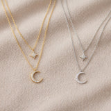  Star and Crescent Moon Layered Necklace in Brass - friendship necklace gift from Bestie Keepsake