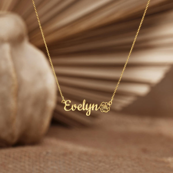  Script Name & Birth Flower Necklace Stainless Steel - friendship necklace gift from Bestie Keepsake