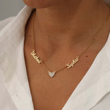  Script Multi-Name & Pave Heart Necklace in Stainless Steel - friendship necklace gift from Bestie Keepsake
