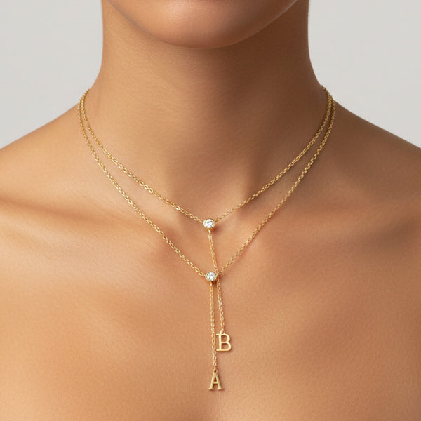  Initial Crystal Lariat Necklace in Gold Finish - friendship necklace gift from Bestie Keepsake