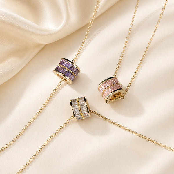  Ornate Pave Zircon Cylinder Pendant Necklace - friendship necklace gift from Bestie Keepsake