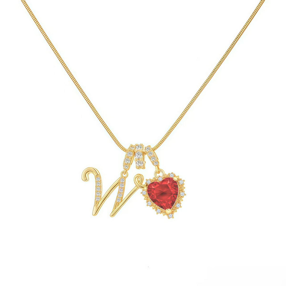  Ornate Script Initial & Red Heart Necklace in 18K Gold Plated - friendship necklace gift from Bestie Keepsake