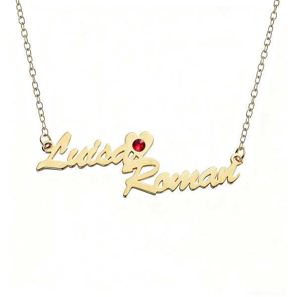  Custom Double Name Heart Birthstone Necklace in Stainless Steel - friendship necklace gift from Bestie Keepsake