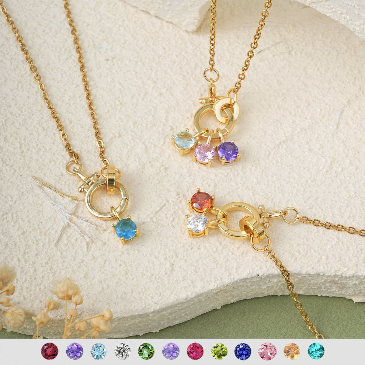  Birthstone Charm Toggle Necklace with 18K Gold Finish - friendship necklace gift from Bestie Keepsake