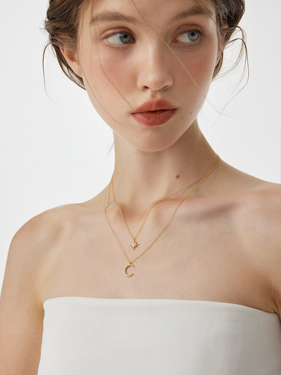  Star and Crescent Moon Layered Necklace in Brass - friendship necklace gift from Bestie Keepsake
